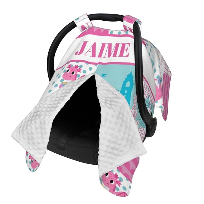 Personalized Baby Car Seat Canopy for Girls, Custom Name Baby Car Seats Covers for Babies, Opening Minky Nursing Breastfeeding Stroller Cover Infant Carseat Canopies for Newborn (Cute Dragon Pink)