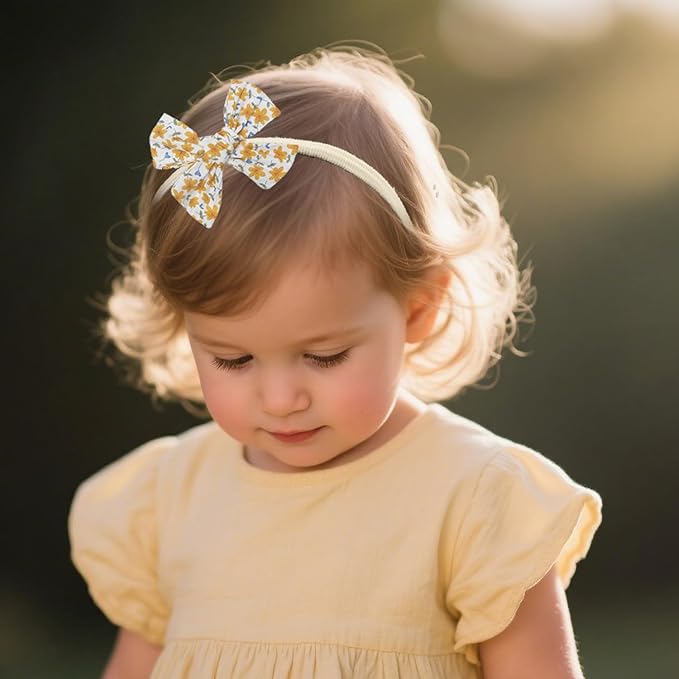 Baby Girls Floral Hair Bow Headbands 12 PCS, Flower Bow Stretchy Elastic Hairband for Newborn Infant Toddlers (pink NB 12 pcs)