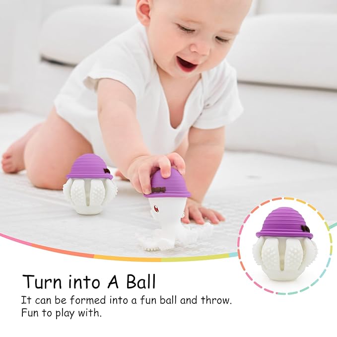 Teething Toys for Babies 6-12 Months, Mombella Octopus Teether 12-18 Months, Soft Silicone Infant Teething Toys 6-9 Month Old, Kids Chew Toy to Soothe Sore Gums, BPA Free Infant Gift, Purple