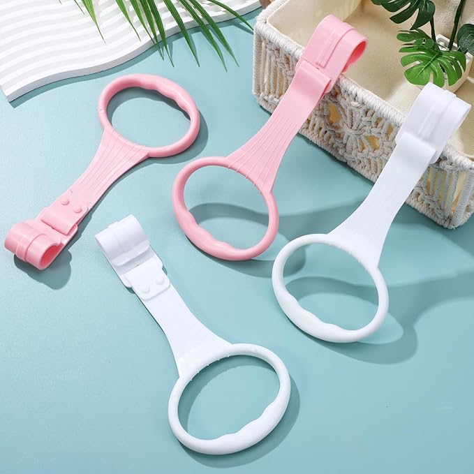 Homoyoyo 4 PCS Baby Pull up Rings: Baby Walking Exercises Assistant Rings,Play Gym Stand Up Assistant Bed -Infant to Stand Toys Crib Walking for Infant Toddler (Pink+White)