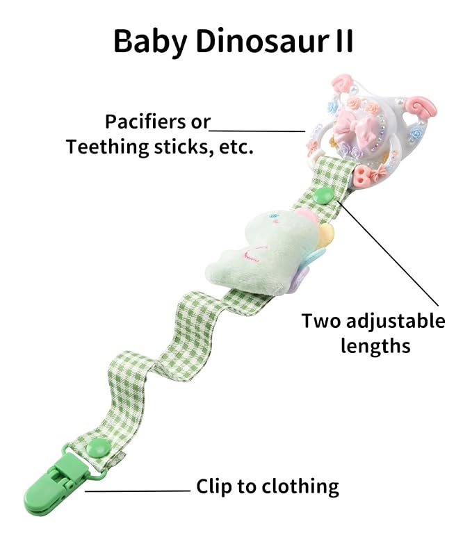 CutiePlusU Adult Pacifier Clip Adult Size Anyard Holder Clips 2 Pack-Baby Dinosaur 2