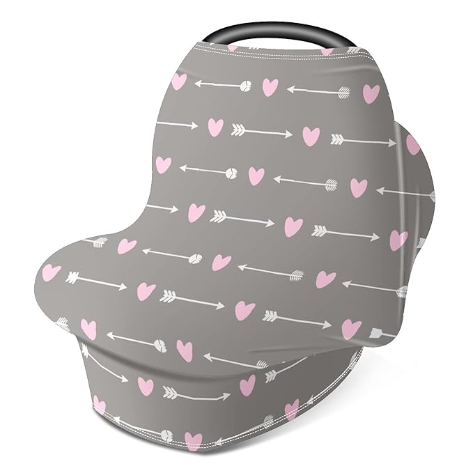 Baby Car Seat Stroller Covers White Arrows Pink Heart Grey Nursing Cover Breastfeeding Scarf Soft Breathable Stretchy Coverage Carseat Canopy Cover for Boys and Girls Soft Breathable Multi Use