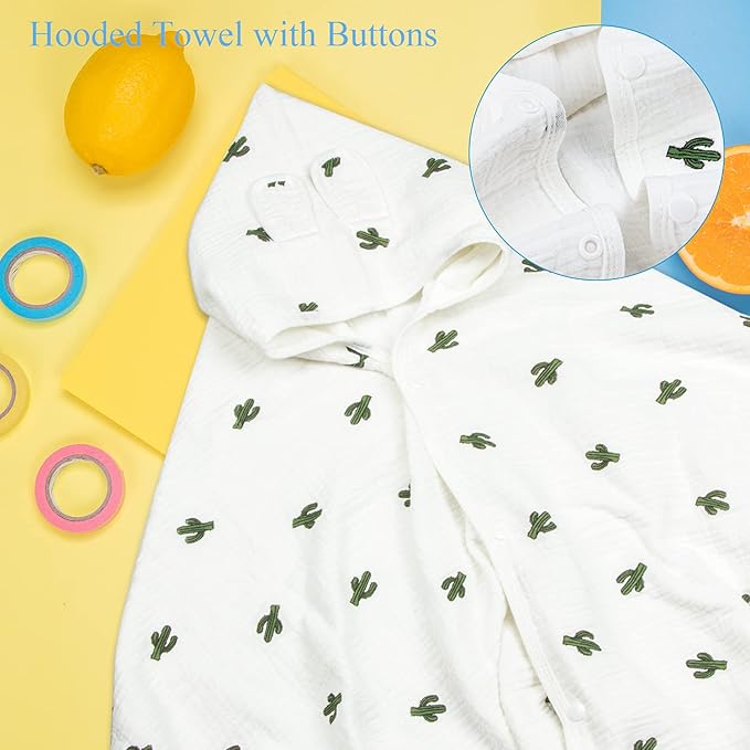 Hooded Towel Muslin Hooded Towel Made from Organic Cotton 6-Layer Cotton Bath Towel, Soft Bath Towels 25x51inches for Toddler Baby Kids Cactus