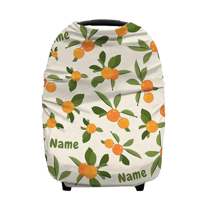 Personalized Baby Car Seat Cover for Boys Girls, Custom Nursing Covers for Breastfeeding with Name, Infant Stroller Cover, Baby Carseat Canopy for Newborn, Multiuse Car Seat Canopies, Oranges