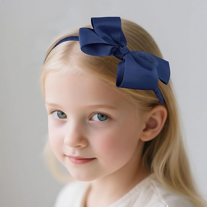 baotongle 11pcs Navy Blue School Hair Accessories Set Uniform Hair Bow Headband Clips Hair Ties Curly Bows for Little Toddler School Girls(Navy Blue)