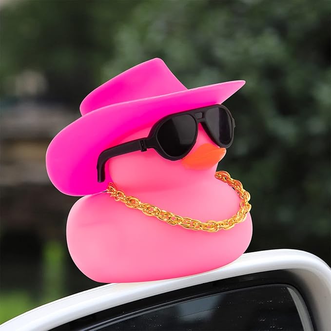 wonuu Car Accessories Rubber Ducks Dashboard Decorations Rubber Duck Pink Accessories Dashboard Duck Car Decorations Car Ducks for Dashboard Car Duck Car Dashboard Decorations, BG-pink-cowboypink-pink