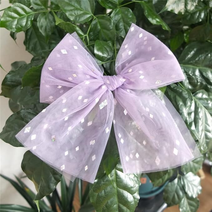 Large Tulle Hair Clips for Baby Girls and Women - Lace Bow Cottagecore Lightweight Gauze Barrettes Accessories (Fresco and Navy Foil)