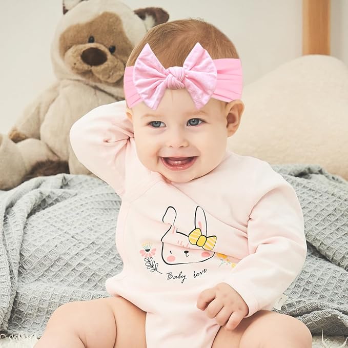 5Pcs Nylon Baby Bow Headbands, Soft Stretchy Hairbands with Bow for Newborns, Infants & Toddlers