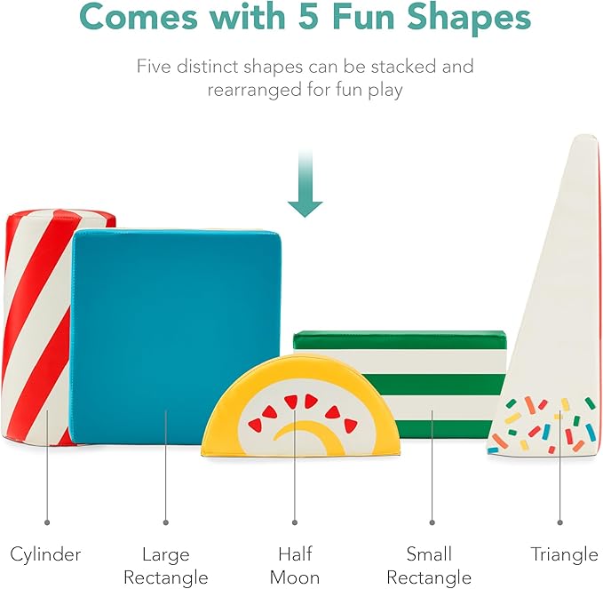 Best Choice Products Soft Foam Climbing Blocks for Toddlers, 5-Piece Baby Play Set, Easy-Clean Vinyl Foam Shapes, Safe Certified Materials, Early Learning Motor Skill Development Toy - Treats