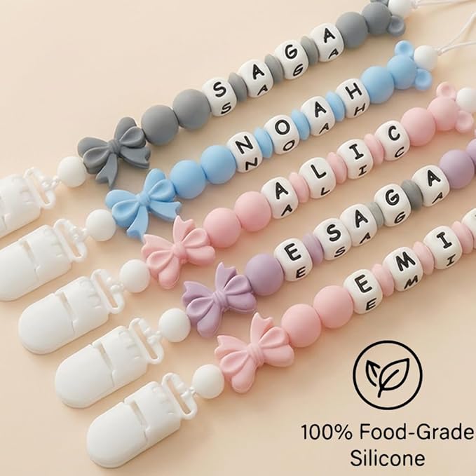 Baby Girl Pacifiers Clips Personalize Name Pacifier Clips Holder, Custom Pacifier Chain with Name for Baby(A)