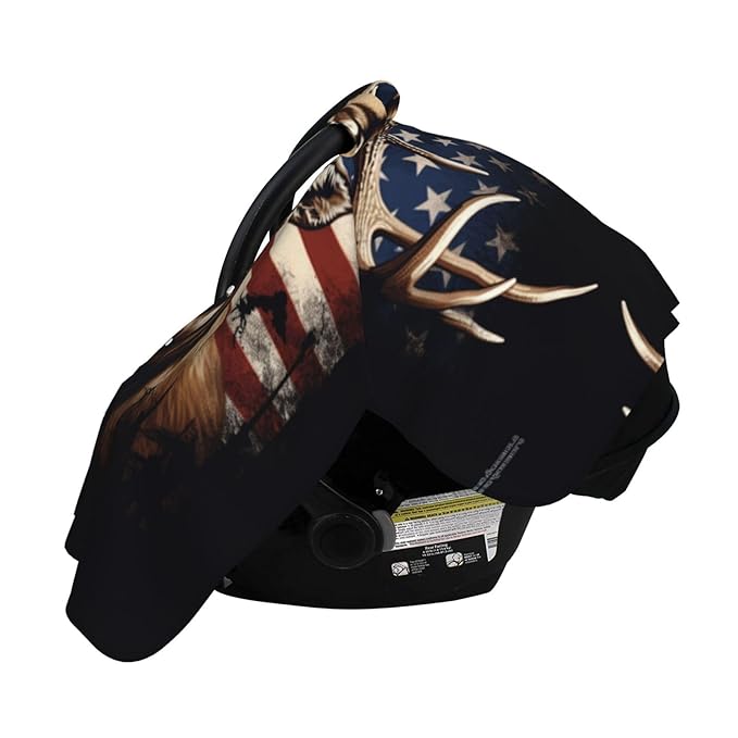 American Flag Deer Baby Car Seat Canopy and Nursing Cover for Breastfeeding Multi-Use Cover Lightweight Infant Stretchy Carrier Carseat Winter Cover for Newborn Girls Boys