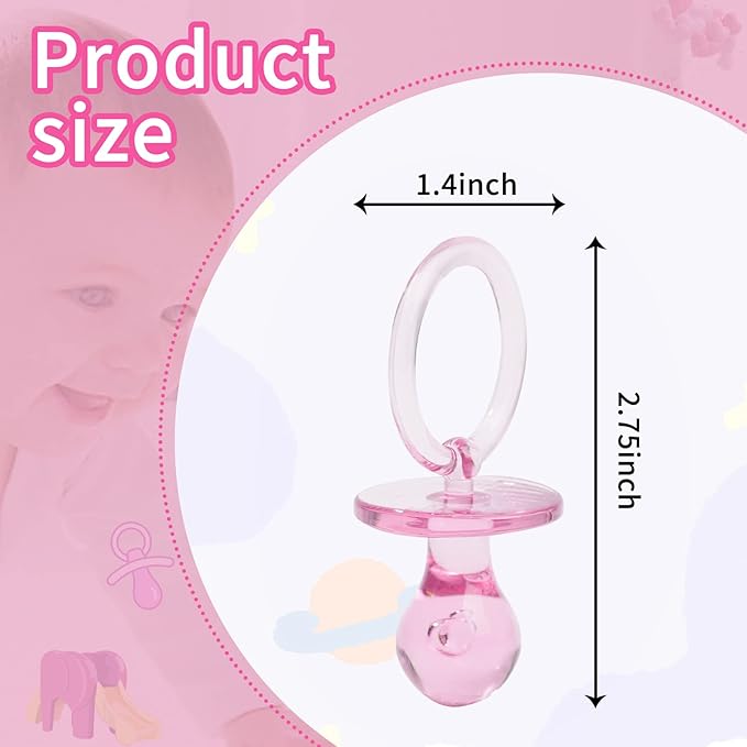 50 Pieces 2.75 Inch Baby Pacifier Baby Shower Plastic Pacifier for Baby Shower Pacifier, Baby Shower Gender Show Party Decoration DIY Baby Shower Birthday Party Gift (Pink)