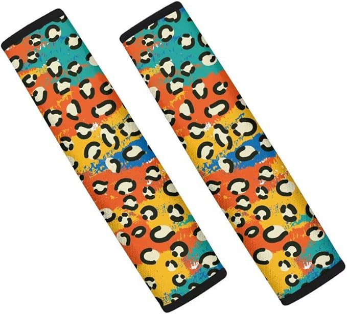 AFPANQZ Two Packs Leopard Car Seat Belt Pads Covers Harness Vehicle for Adults Kids 1 Pair/Set Safety Seatbelt Cushion Pad Cute Shoulder Straps Pads for Bags Yellow Blue