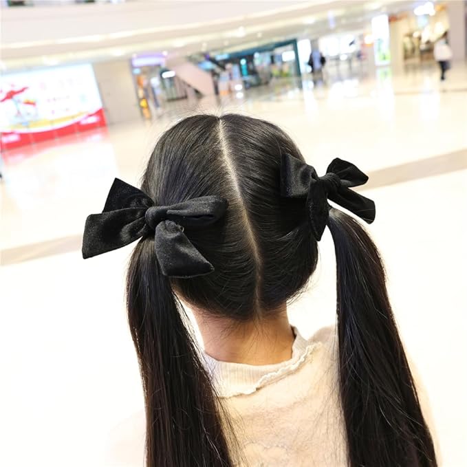 Vintage Velvet Bow Hair Clips for Baby Girl Kids Women Fall Velvet Christmas Hair Bows Barrettes Accessories (2 pcs Black)