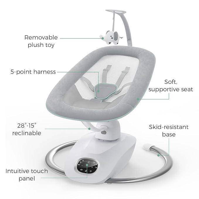 Momcozy CocoSway Electric Baby Swing for Infant, 180° Rotating Seat, 6 Parent-Like Sway Motions & 4 Speeds, Quiet Soothing, Remote Control, Machine-Washable Cover, Grey
