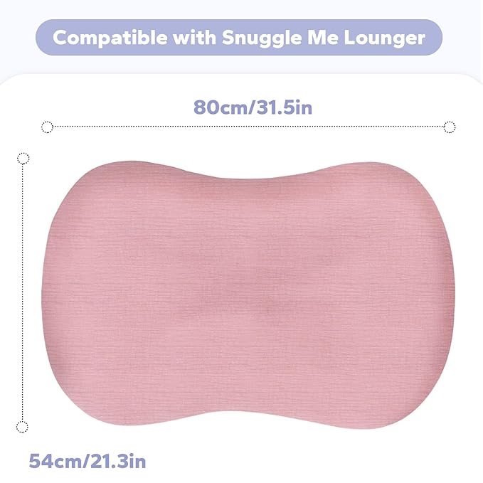 FUNUPUP Muslin Baby Lounger Cover Compatible with Snuggle Me Lounger, Infant Lounger Pillow Cover for Newborn, Removable Newborn Lounger Cover for Boys and Girls, Only Cover, Pink&Pink Flower
