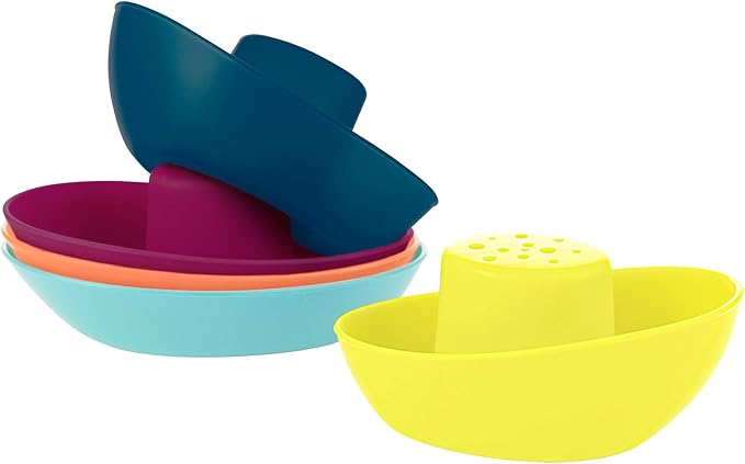 Boon Fleet Toddler Bath Tub Water Stacking Boat Toy Set for Kids Aged 9 Months and Up, Multicolor (Pack of 10)