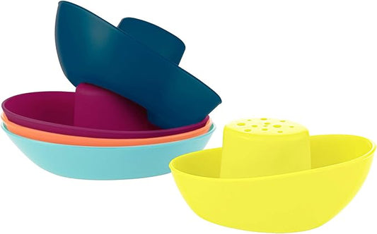 Boon Fleet Toy Boat Baby Bath Toys - Stacking Boat Toy Set for Bath Time Fun - Toddler and Baby Stacking Bathtub Toys With Drain Holes - 5 Count - Ages 10 Months and Up