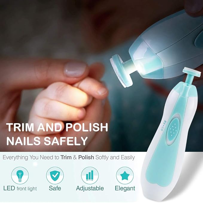 Baby Nail File Safe Electric Nail Trimmer for Newborn 6 in 1 Manicure Set with LED Light, Toes Fingernails Care Trim Polish Grooming Kit for Infant Toddler Kids or Women