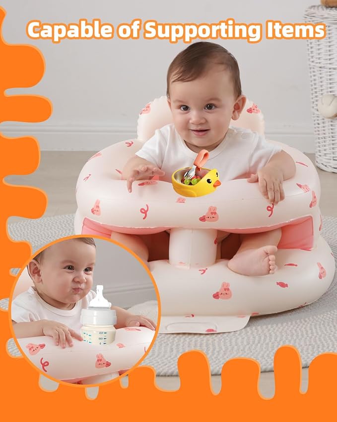 AGITVPS Upgrade Inflatable Baby Seat with Tray for Babies 3-36 Months, Built in Air Pump Bumbo Seat with Tray, Baby Chair Sit Me up Floor Seat for Baby, Learning to Sit&Feeding (Surround-Love Bunny)