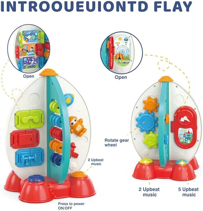 Space Toy for Toddlers 1-3, Musical Rocket Toy for 1 Year Old Boys Girls, Sensory Fine Motor Skills Interactive Toy with Lights & Songs, Birthday Gifts for Boys Girls