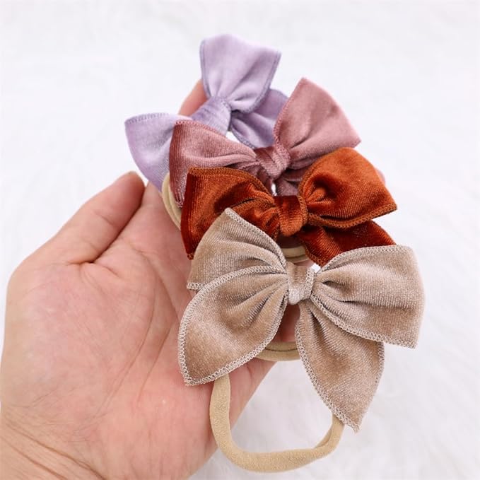 Pack of 12 Velvet Bow Headband for Newborn Baby Toddler Girl Soft Nylon Hairbands Elastic Hair Bands (Fable Bow 3 inch 12 pcs)