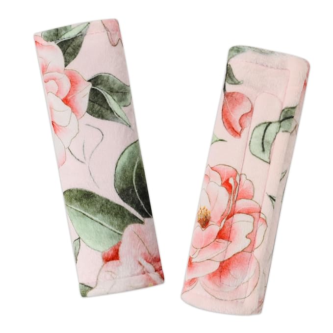 Baby Car Seat Strap Pads, Car Seat Strap Shoulder Covers for Baby Infant Toddler, Double-Sided Car Seat Belt Covers for Stroller/Pushchair/Baby Swing, Soft Flannel, Pink Floral