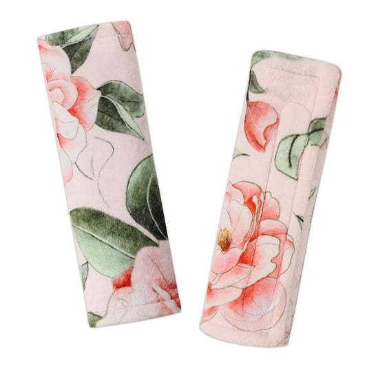Baby Car Seat Strap Pads, Car Seat Strap Shoulder Covers for Baby Infant Toddler, Double-Sided Car Seat Belt Covers for Stroller/Pushchair/Baby Swing, Soft Flannel, Pink Floral