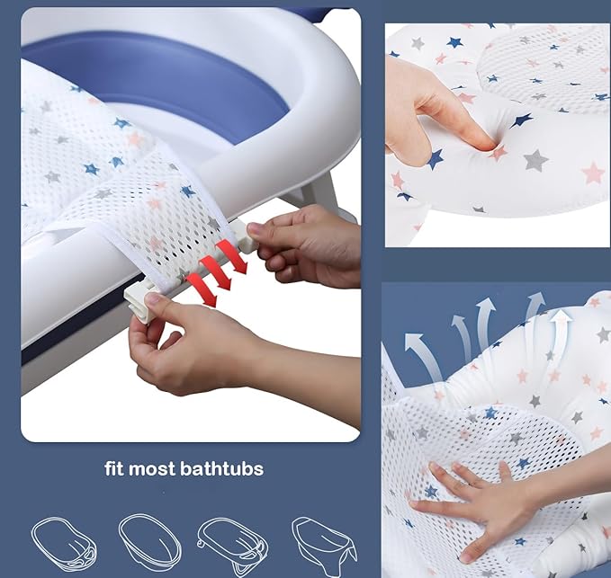 Baby Flotation Bath Cushion Infant Bath Seat Support Net Newborn Bathtub Mesh Pad with Pillow Baby Shower Lie Seat Toddler Bathing Shower Breathable Mat for 0-24 Months
