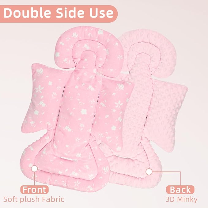 Car Seat Head Support Baby, Soft Infant CarSeat Insert with Strap Covers for Girls, Newborn Insert for carseat, Strollers, Swings, Bouncer, Pink