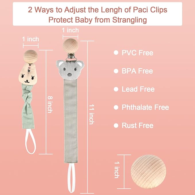 Pacifier Clips - 5 Pack Paci Holder Baby Boys Girls - Teething Beads Soothie Binky Clips Teether Toys - Best Gift Idea for Toddlers