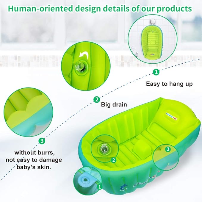 | Inflatable Baby Bathtub,Newborn Bathtub Seat for Infant,Non-Slip Baby Pool for Sitting up,Foldable Toddler Tub Shower,Portable Travel Bath for Kids 0-6 Year (Multi, Animal Print)