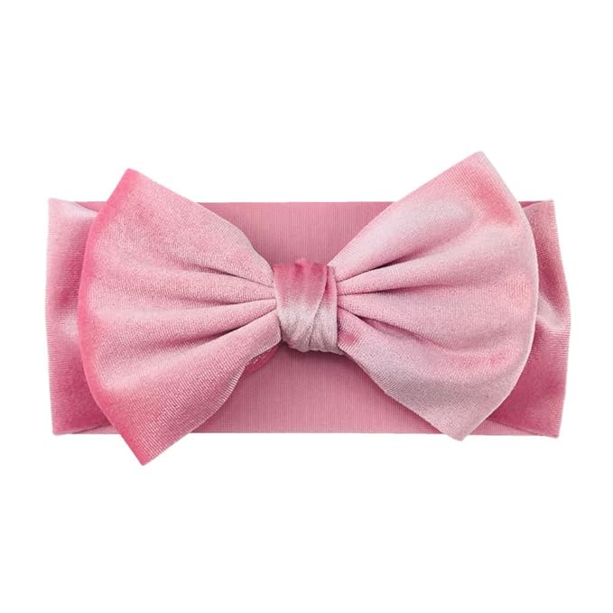 Baby Girl's 7'' Soft Big Bowknot Velvet Headband Toddler Hairband for Photography Travel Party Festivals (Pink, One Size)