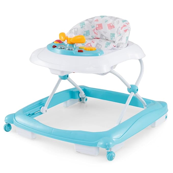 BABY JOY Baby Walker, 4 in 1 Foldable Activity Walker with Adjustable Height, Music, Lights, Anti-Rollover Toddler Push Walker, Baby Walker with Wheels for Boys Girls 7-14 Months (Light Blue)