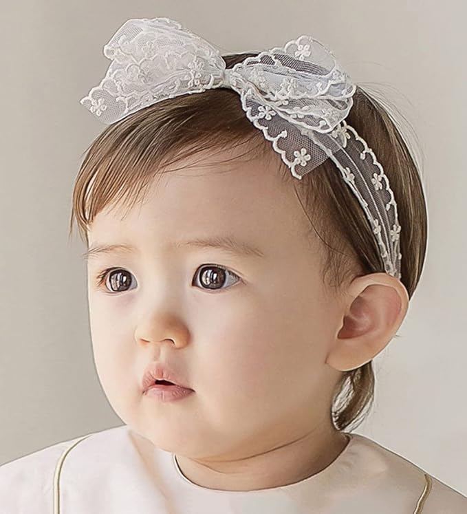 Lace Flower Bow-knot Baby Girls Headband Birthday Infant Wrap Elastic Baby Turban Hairband for Newborn Infant Toddler Kids (Style 9)