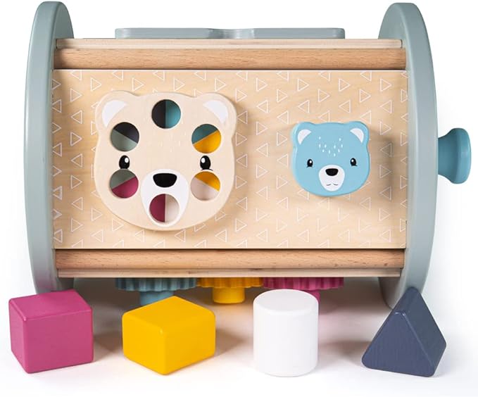 Bigjigs Toys, FSC® Certified Rolling Activity Centre, Wooden Toys, Baby Activity Centres, Wooden Shape Sorter, Toddler Toys, Baby Toys, Baby Wooden Toys, Wooden Activity Cube for 1 Year Olds