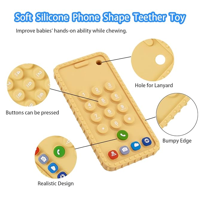 Baby Phone Teething Toys for Babies 0-3, 0-6, 6-12 Months | Soft Silicone Cell Phone Teethers Toys | Baby Fidget Toys 0-6 Months | Infant Teether Pacifier for Breastfeeding Baby Boy Girl