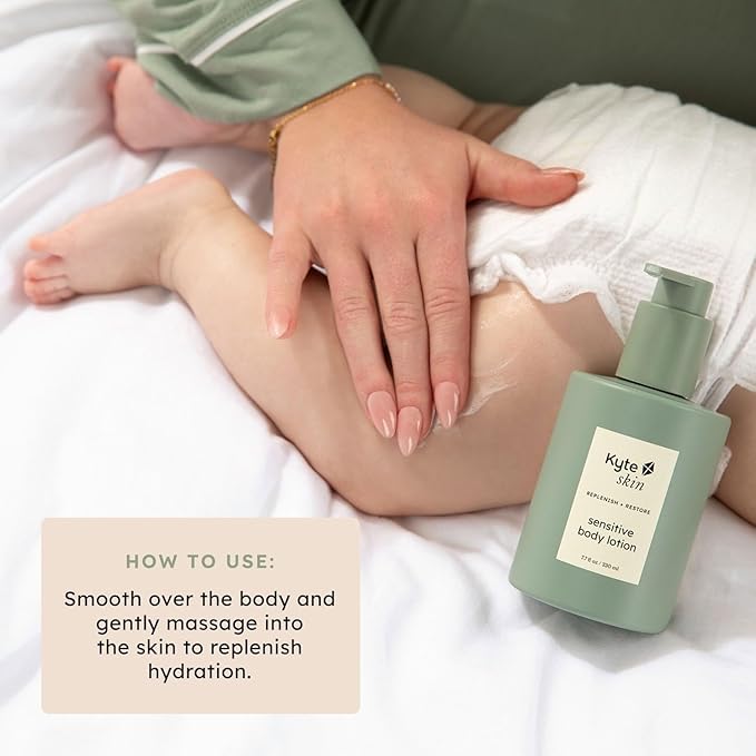 KYTE BABY - Kyte Skin Sensitive Lotion, Fragrance - Free, Hypoallergenic, with Shea Butter, Oats, Jojoba Oil, for Dry, Irritated, Eczema - Prone Skin, Safe for Babies, Kids and Adults