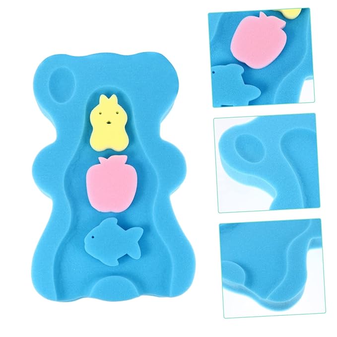 Bath Sponge Baby Cushion Baby Bath Mat Soft Sponge Non-Slip Adorable Bear Blue 4.5cm