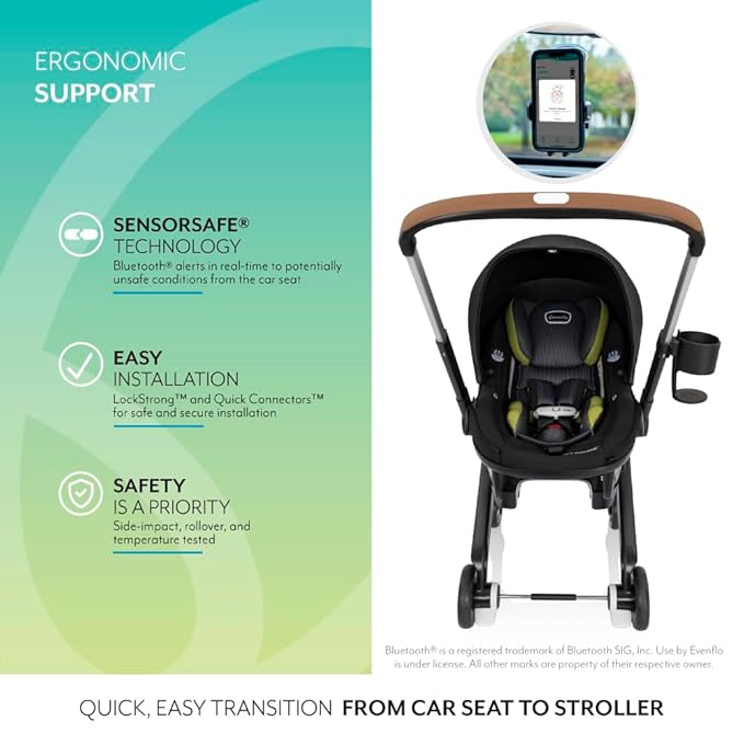 Evenflo Shyft DualRide Preemie and Infant Car Seat Stroller Combo 3-30lbs with Carryall Storage (Durham Green)