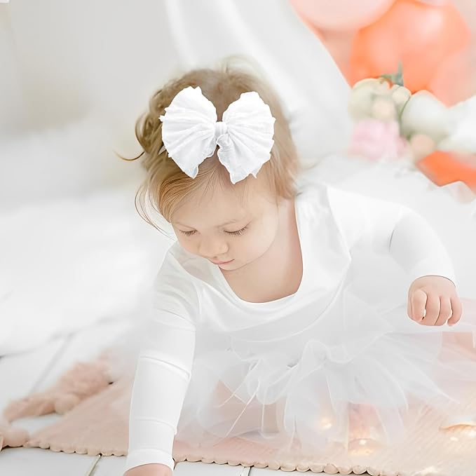 Baby Girl Headband with Bows, 3Pcs Nylon Hair Accessories for Infant, Toddler Girls, Black, White, Beige - HAIRBAND