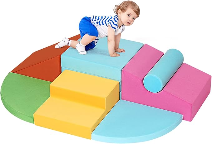 7PCS Climbing Toys for Toddlers 1-3 Inside, Foam Baby Climbing Blocks Soft Play Set for Toddlers 1-3, Corner Toddler Climbing Toys Indoor Baby Climbing Gym for Toddler Climbing Crawling and Sliding
