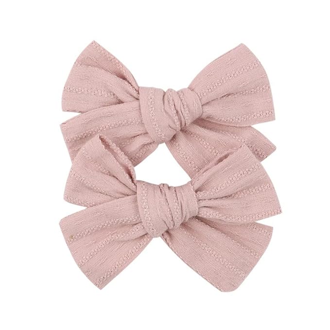 3.2'' Girls Light Pink Linen Hair Bows Clips - Alligator Clips Hair Accessories for Little Girls, Toddlers, Kids, and Teens