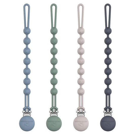 Cuddle Campus Silicone Pacifier Clip Holder with One Piece Design,Soft Flexible Binky Clips with Texture for Baby Boy and Girl Pack of 4 (6m+)
