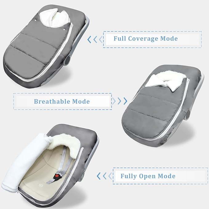 Car Seat Cover Baby Winter, Waterproof Carseat Covers Newborn Boy, Windproof Infant Car Seat Cover Warm & Breathable Use Universal Grey