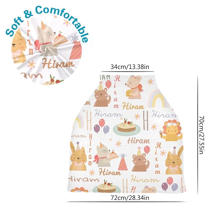 Customized Name Car Seat Covers for Baby Girl Boy, Personalized Summer Carseat Cover, Breathable Infant Stroller Canopy, Newborn Sun Shade Cover, Nursing Cover Breastfeeding Scarf, Cute Animal