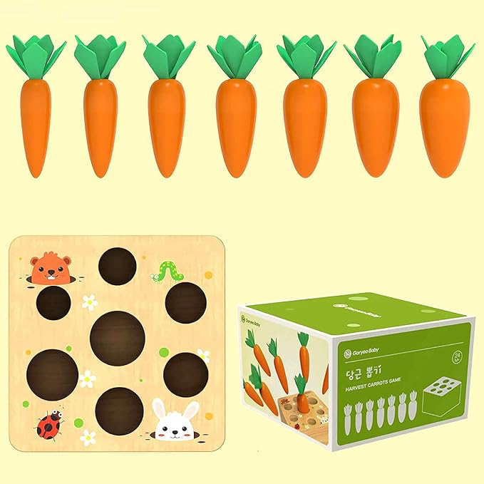 Montessori Toys for 1 Year Old, Carrot Shape Size Sorting Game, Wooden Easter Baby Toys for Babies 6-12 Months Fine Motor Skills Development Age 1-5, Easter Party Favors for Kids