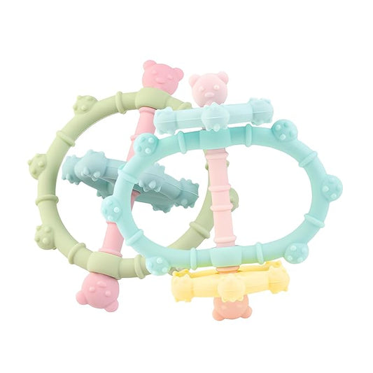 Food Grade Silicone Baby Teething Toys, 3-6 Months Easy-Hold Handle Infant Balls, 2 Pack Detachable Assembly of Baby Chews Toys, BPA Free,for Infant Boys Teethers