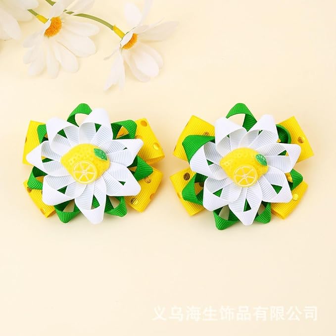 Lemon Bow Clips Baby Girls Fruits Bowknot Pin Kids Girls Yellow Lemon Hair Bow Clips BBG97 (Set-C)