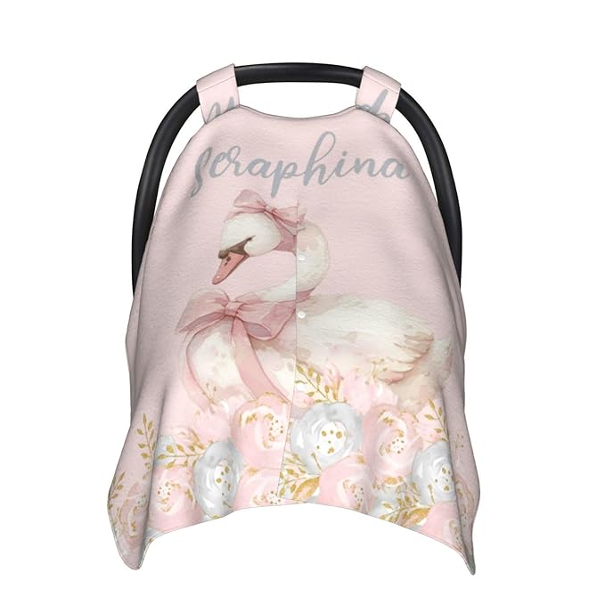 Custom Baby Name Nursing Cover Floral Swan – Personalized Car Seat Canopy, Stroller Cover, Baby Minky Blanket, Privacy Breastfeeding Cover, Soft Breathable Infant Shower Gift